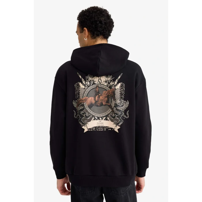 Defacto F2104AXBK81 Siyah Boxy Fit Kapüşonlu Sırt Baskılı Sweatshirt