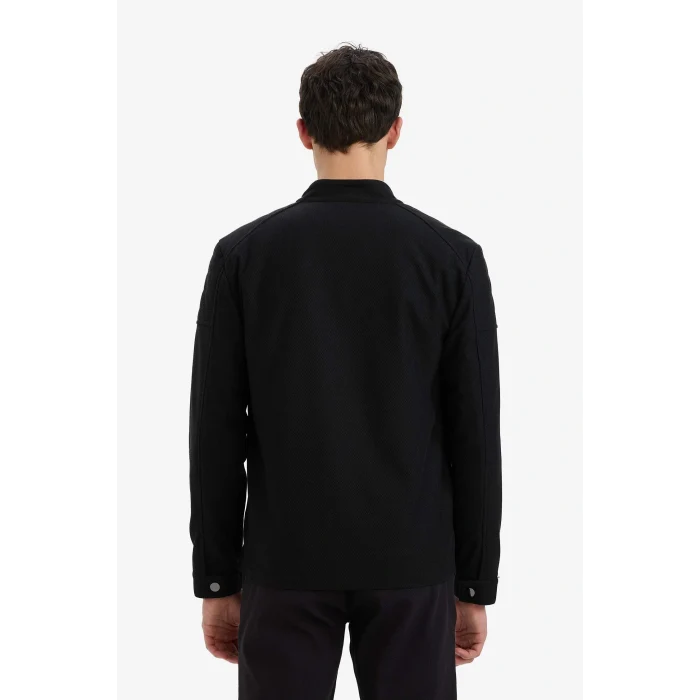 Defacto D7534AXBK27 Siyah Slim Fit Dar Kesim Dik Yaka Astarlı Fermuarlı Cepli Mevsimlik Baharlık Mont