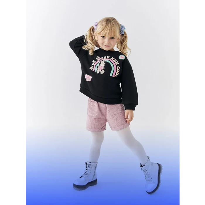 LCW baby Siyah Bisiklet Yaka Uzun Kollu Nostaljik Maymun Baskılı Kız Bebek Sweatshirt