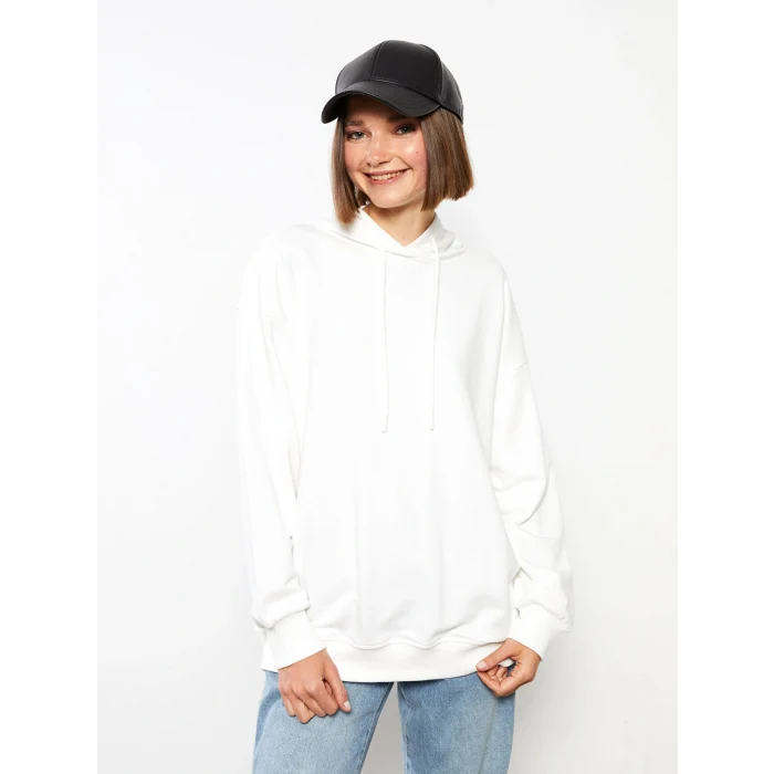 LCW Vision Ekru Kapüşonlu Baskılı Uzun Kollu Kadın Sweatshirt