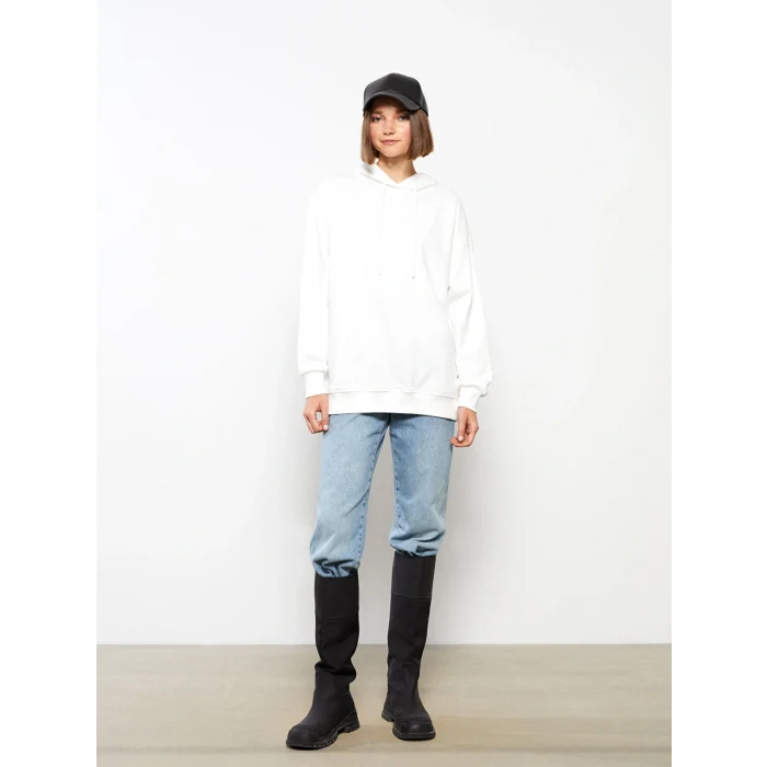 LCW Vision Ekru Kapüşonlu Baskılı Uzun Kollu Kadın Sweatshirt