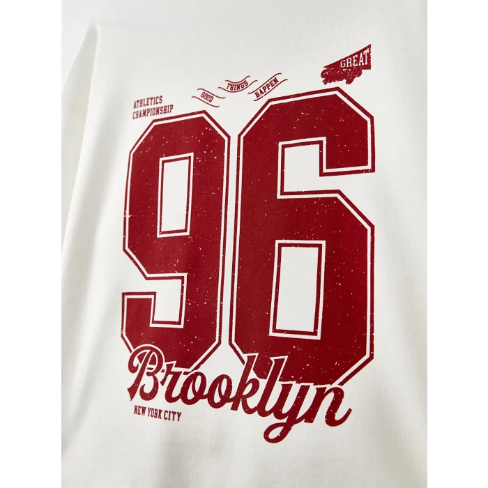 LCW Vision Ekru Kapüşonlu Baskılı Uzun Kollu Kadın Sweatshirt