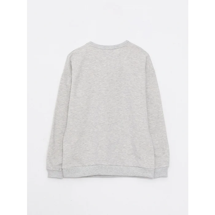 LCW Vision Gri Bisiklet Yaka Baskılı Kadın Kalın Sweatshirt