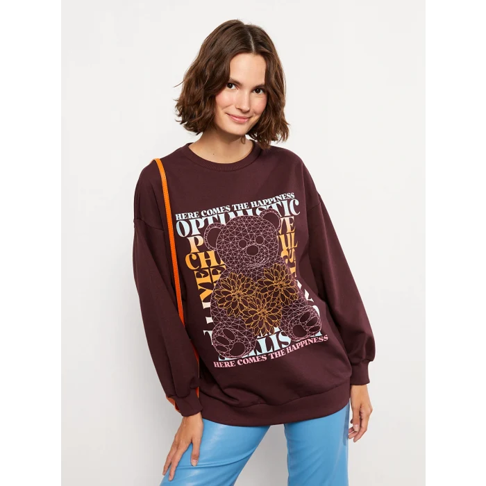 LCW Vision Mürdüm Bisiklet Yaka Baskılı Uzun Kollu Kadın Sweatshirt