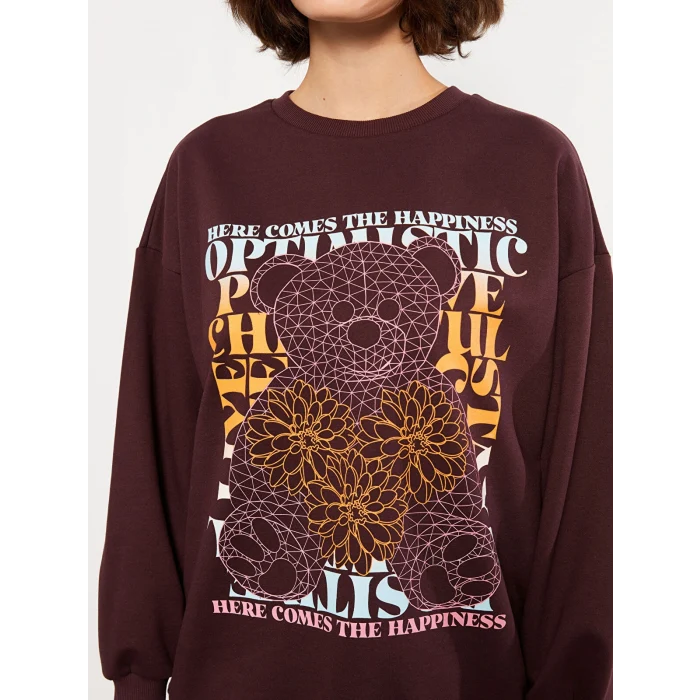 LCW Vision Mürdüm Bisiklet Yaka Baskılı Uzun Kollu Kadın Sweatshirt