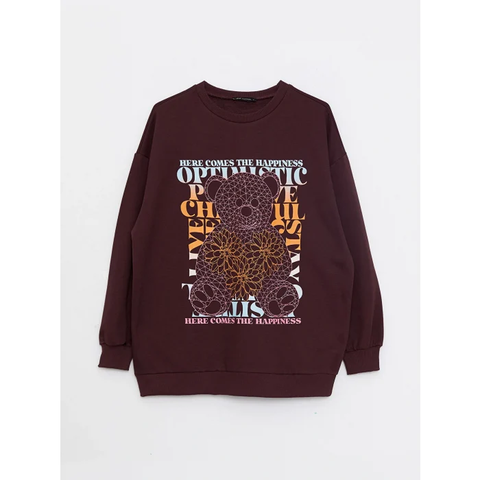 LCW Vision Mürdüm Bisiklet Yaka Baskılı Uzun Kollu Kadın Sweatshirt