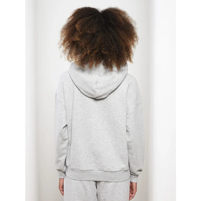 LCW Vision Gri Kapüşonlu Baskılı Uzun Kollu Kadın Sweatshirt
