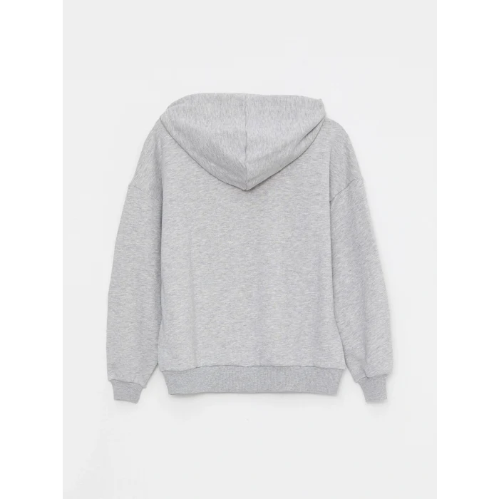 LCW Vision Gri Kapüşonlu Baskılı Uzun Kollu Kadın Sweatshirt