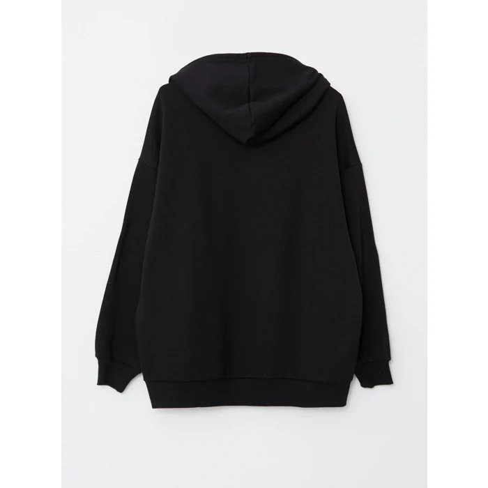 XSIDE Siyah Baskılı Kadın Kalın Hoodie