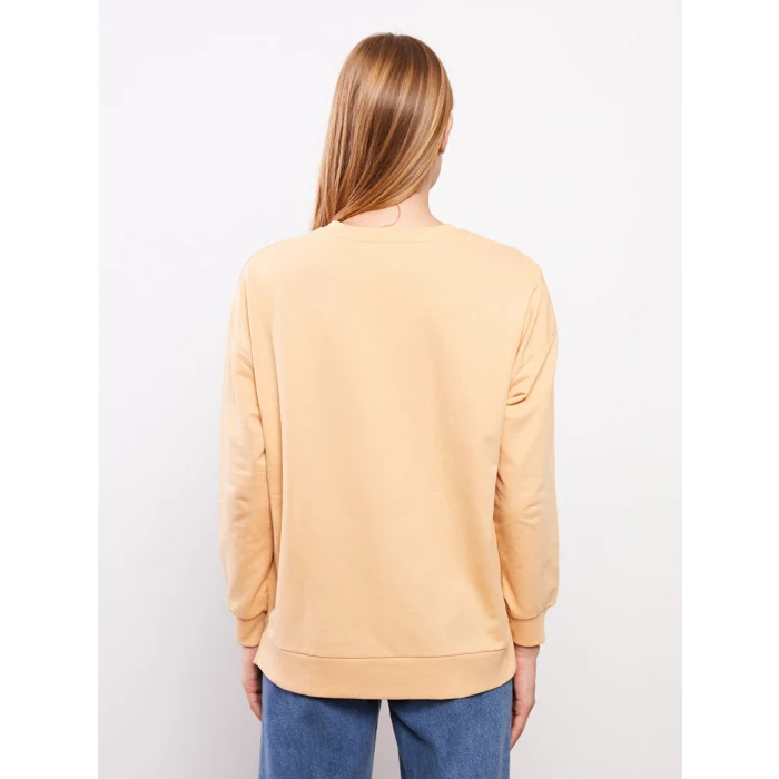 LCWAIKIKI Basic Turuncu Bisiklet Yaka Baskılı Uzun Kollu Oversize Kadın Sweatshirt