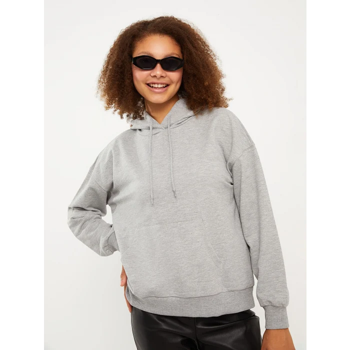 LCW Vision Gri Kapüşonlu Düz Uzun Kollu Kadın Sweatshirt