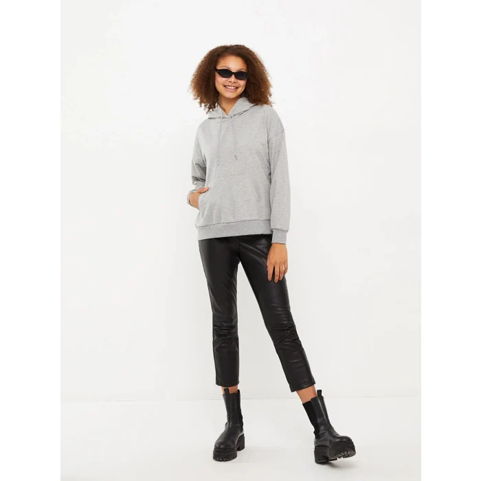 LCW Vision Gri Kapüşonlu Düz Uzun Kollu Kadın Sweatshirt
