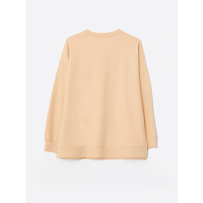 LCWAIKIKI Basic Turuncu Bisiklet Yaka Baskılı Uzun Kollu Oversize Kadın Sweatshirt