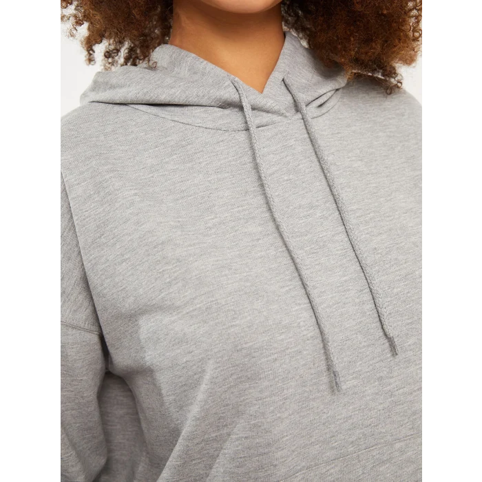 LCW Vision Gri Kapüşonlu Düz Uzun Kollu Kadın Sweatshirt