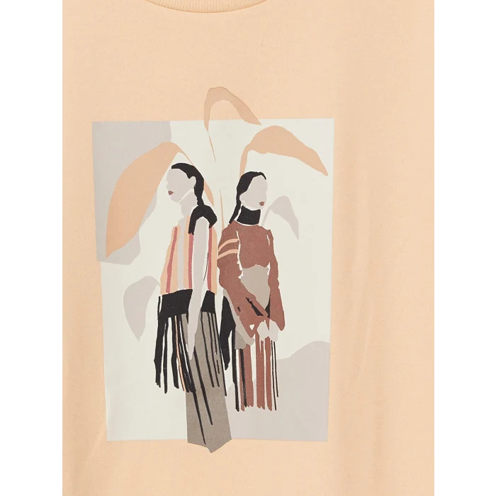 LCWAIKIKI Basic Turuncu Bisiklet Yaka Baskılı Uzun Kollu Oversize Kadın Sweatshirt