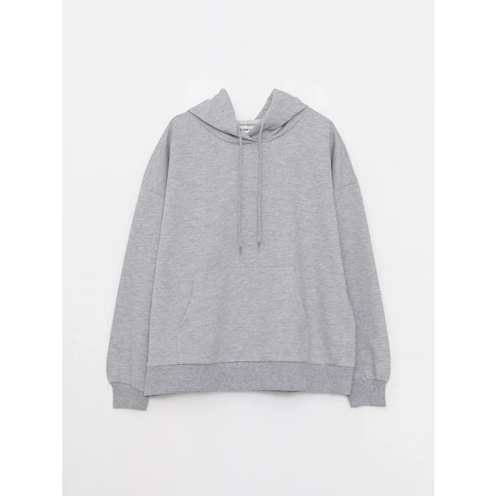 LCW Vision Gri Kapüşonlu Düz Uzun Kollu Kadın Sweatshirt