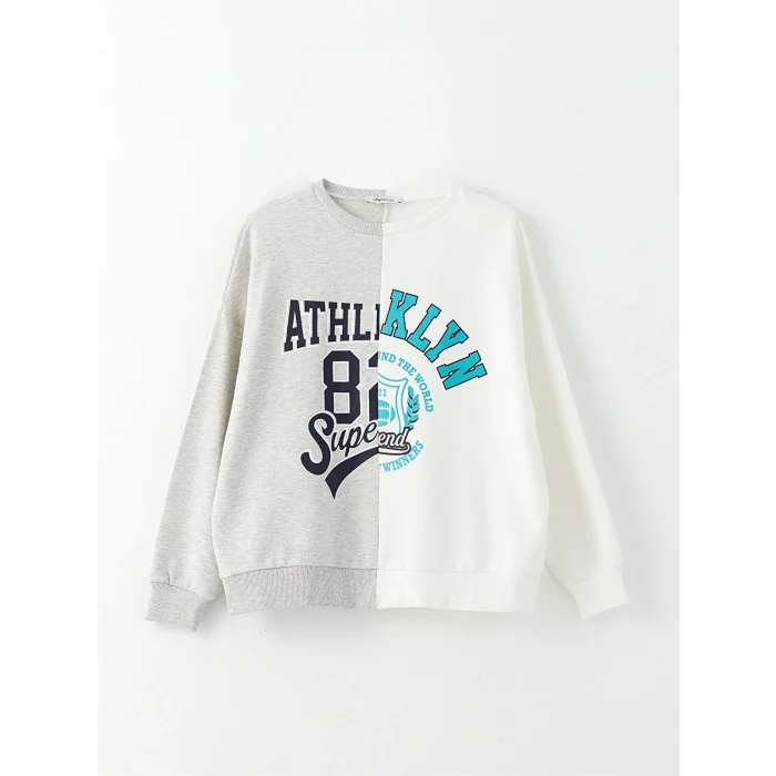 LCW Vision Gri Bisiklet Yaka Renk Bloklu Uzun Kollu Kadın Sweatshirt