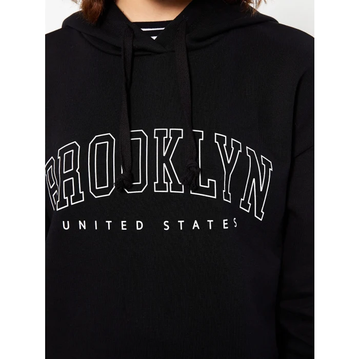 LCW Vision Siyah Baskılı Kadın Kalın Hoodie