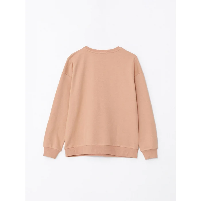 LCW Vision Kahverengi Bisiklet Yaka Baskılı Uzun Kollu Kadın Sweatshirt