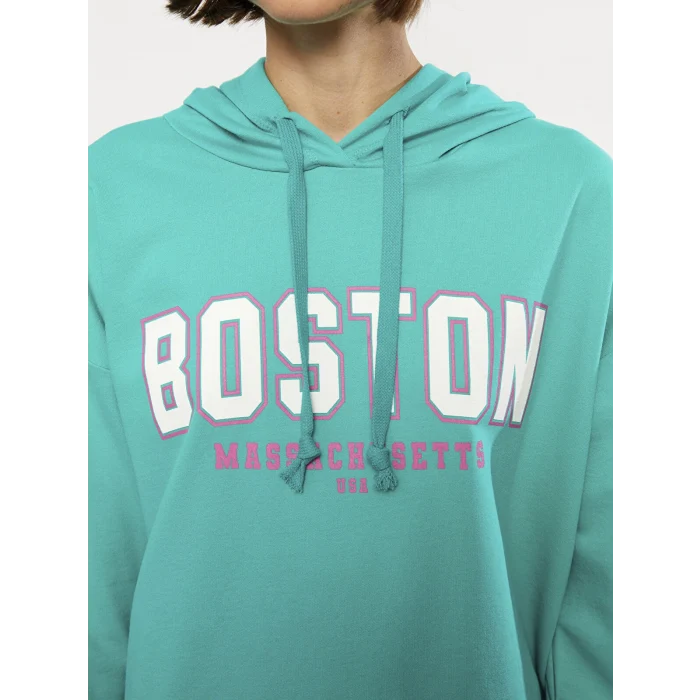 LCW Vision Yeşil Kapüşonlu Baskılı Uzun Kollu Kadın Sweatshirt