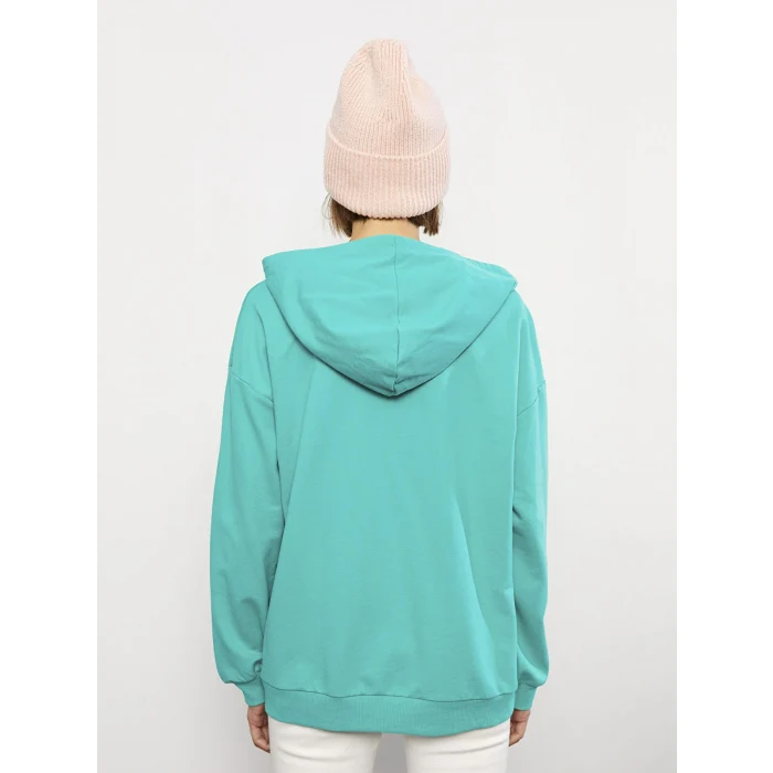 LCW Vision Yeşil Kapüşonlu Baskılı Uzun Kollu Kadın Sweatshirt