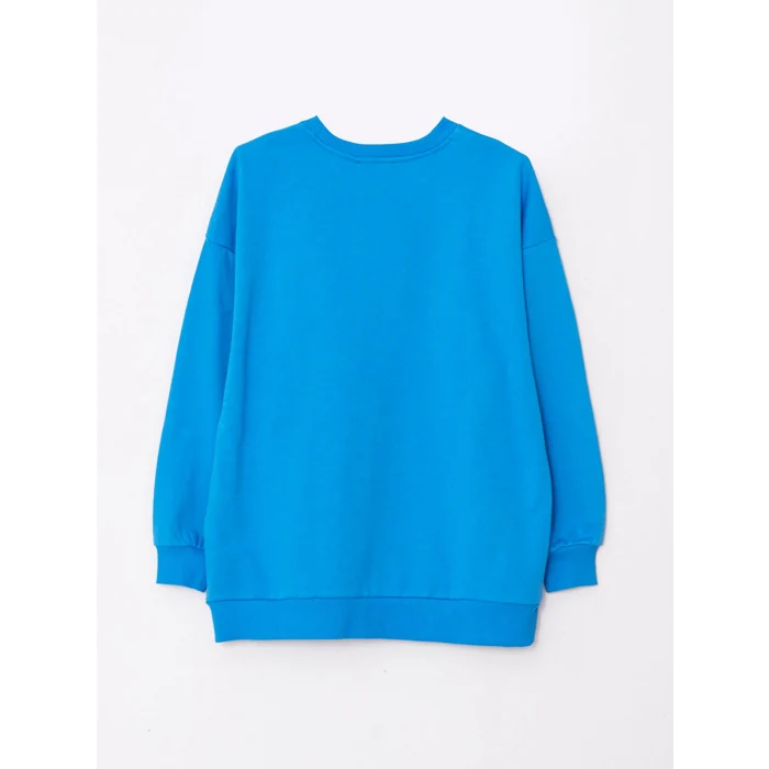 LCW Vision Mavi Bisiklet Yaka Baskılı Uzun Kollu Kadın Sweatshirt