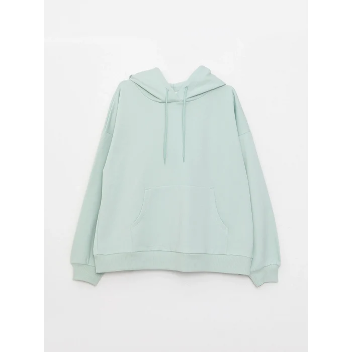 LCW Vision Yeşil Kapüşonlu Düz Uzun Kollu Kadın Sweatshirt