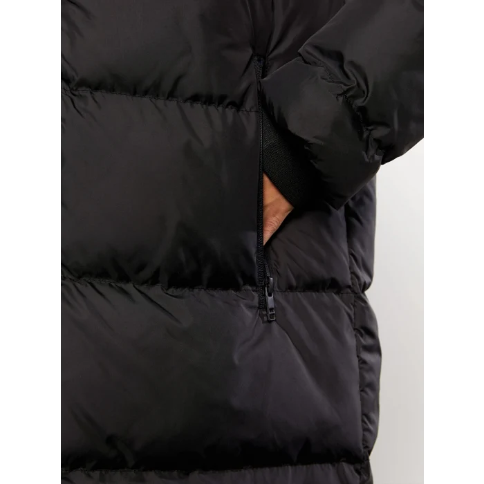 XSIDE Siyah Kadın Kapüşonlu Düz Şişme Mont