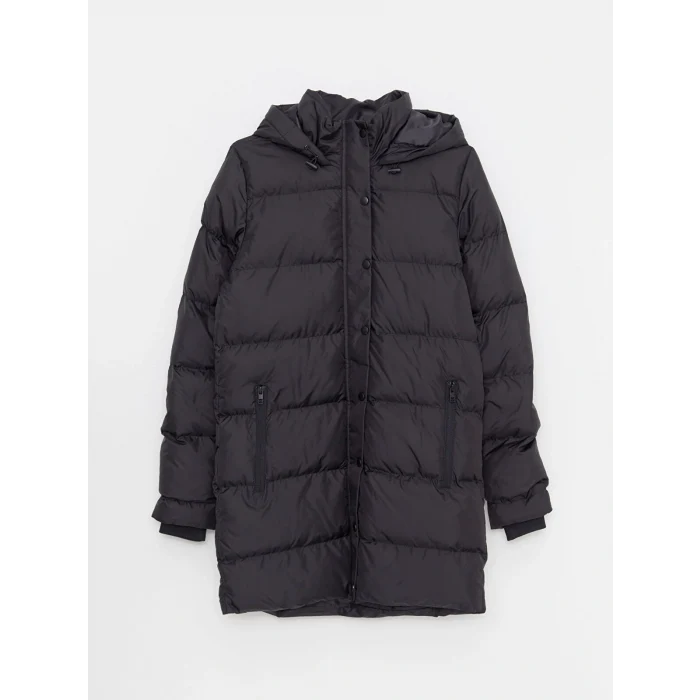 XSIDE Siyah Kadın Kapüşonlu Düz Şişme Mont