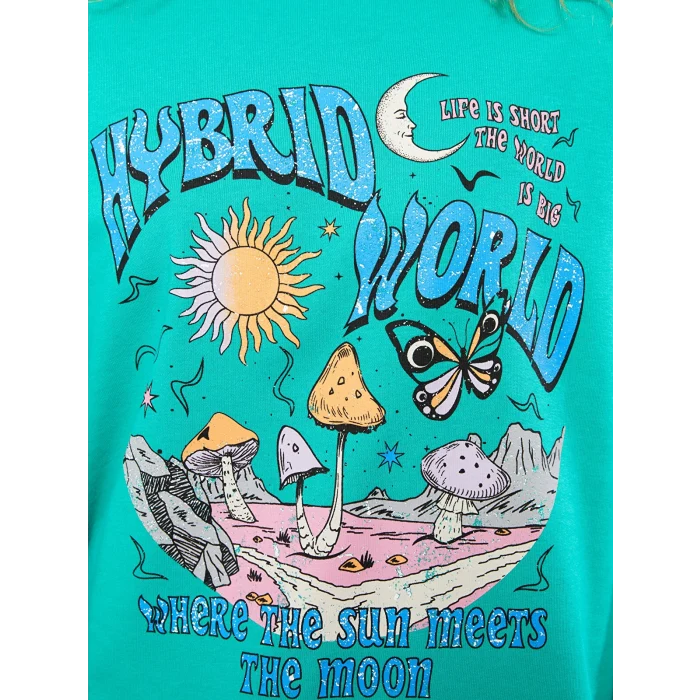 LCW Vision Yeşil Bisiklet Yaka Baskılı Uzun Kollu Kadın Sweatshirt