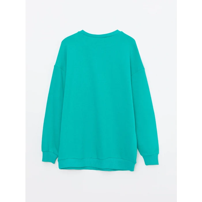 LCW Vision Yeşil Bisiklet Yaka Baskılı Uzun Kollu Kadın Sweatshirt