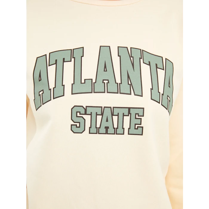 LCW Vision Bej Bisiklet Yaka Baskılı Kadın Kalın Sweatshirt