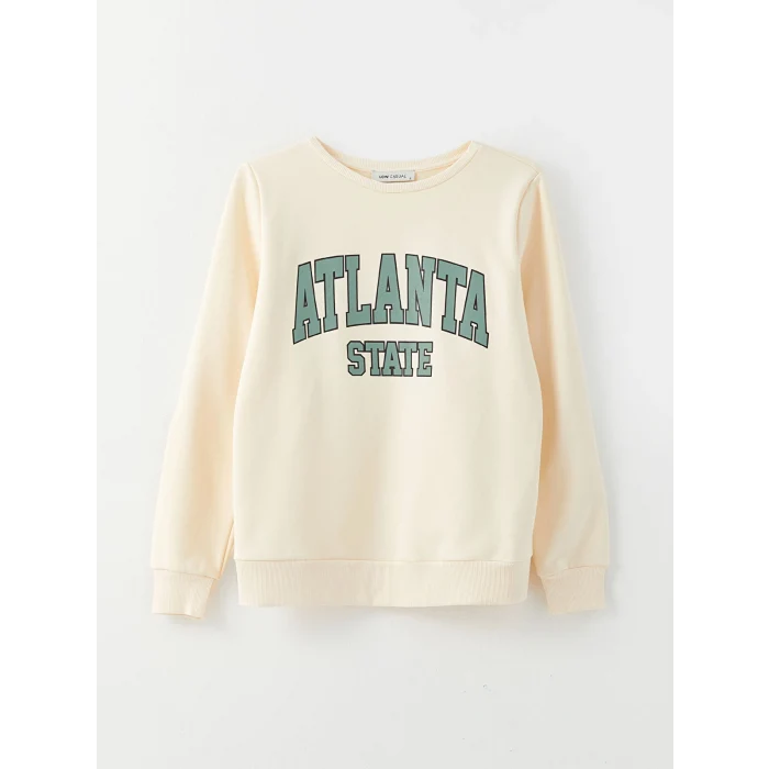 LCW Vision Bej Bisiklet Yaka Baskılı Kadın Kalın Sweatshirt