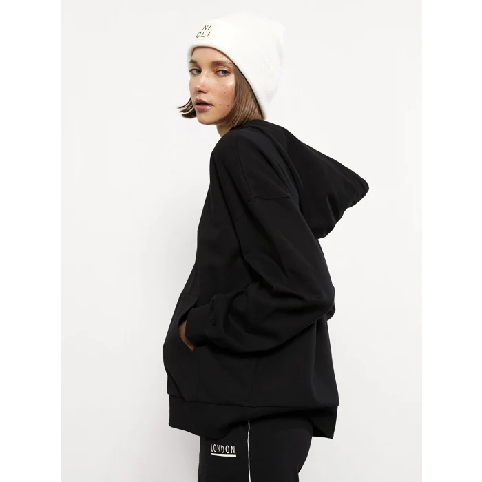 LCW Vision Siyah Kapüşonlu Düz Uzun Kollu Kadın Sweatshirt