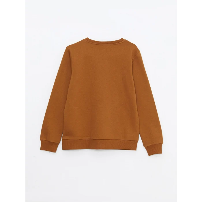 LCW Vision Kahverengi Bisiklet Yaka Baskılı Kadın Kalın Sweatshirt