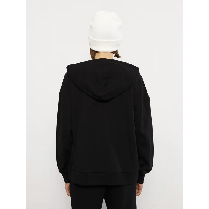 LCW Vision Siyah Kapüşonlu Düz Uzun Kollu Kadın Sweatshirt