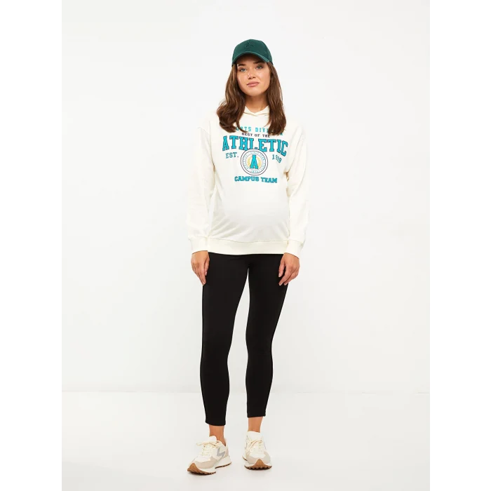 LCWAIKIKI Maternity Ekru Baskılı Uzun Kollu Oversize Hamile Hoodie