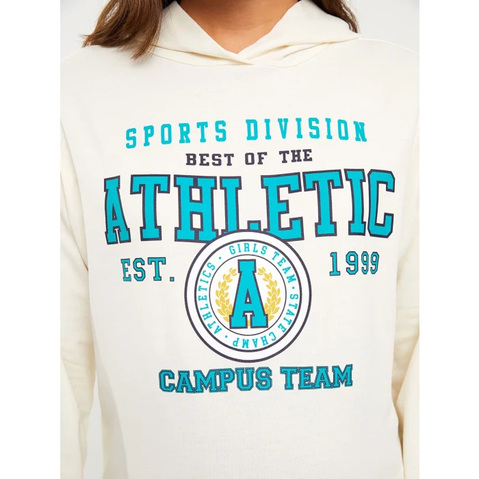 LCWAIKIKI Maternity Ekru Baskılı Uzun Kollu Oversize Hamile Hoodie