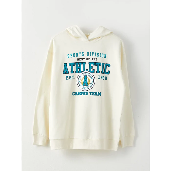 LCWAIKIKI Maternity Ekru Baskılı Uzun Kollu Oversize Hamile Hoodie