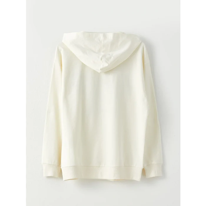 LCWAIKIKI Maternity Ekru Baskılı Uzun Kollu Oversize Hamile Hoodie