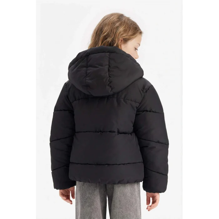 Defacto C5389A8BK27 Siyah Kız Çocuk Su Geçirmez Kapüşonlu Fermuarlı Şişme Mont