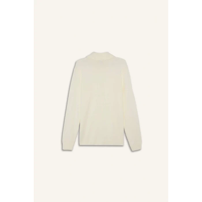 Defacto R1127AZER100 Ekru Slim Fit Dar Kesim Balıkçı Yaka Basic Düz Triko Kazak