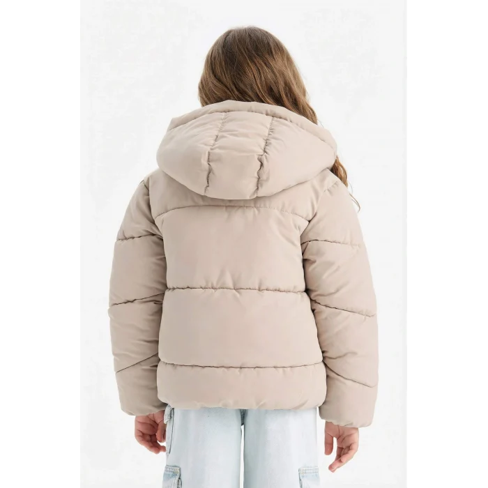 Defacto C5389A8ER37 Ekru Kız Çocuk Su Geçirmez Kapüşonlu Fermuarlı Şişme Mont