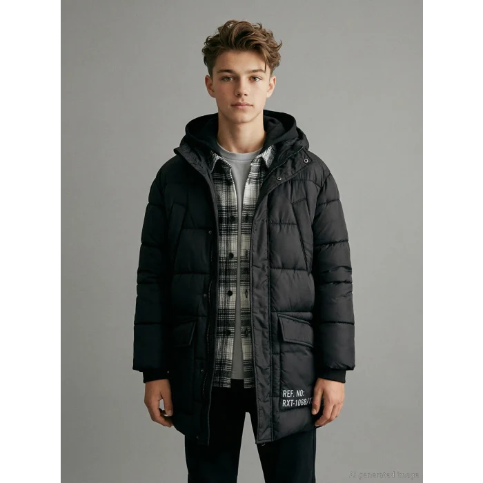 LCW Kids Siyah Kapüşonlu Erkek Çocuk Şişme Mont