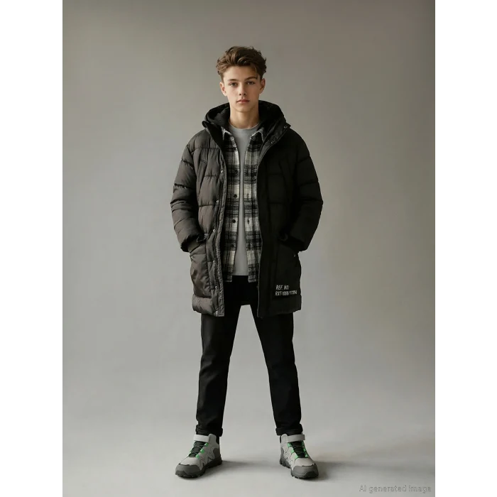 LCW Kids Siyah Kapüşonlu Erkek Çocuk Şişme Mont