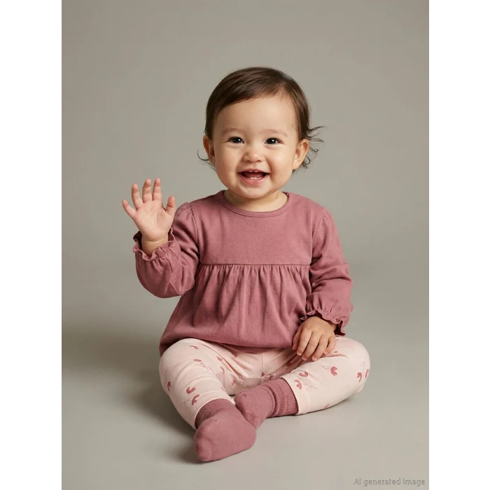 LCW baby Pembe Fırfırlı Kız Bebek Bluz ve Tayt