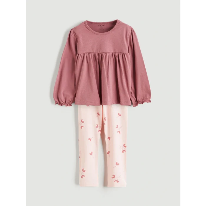 LCW baby Pembe Fırfırlı Kız Bebek Bluz ve Tayt