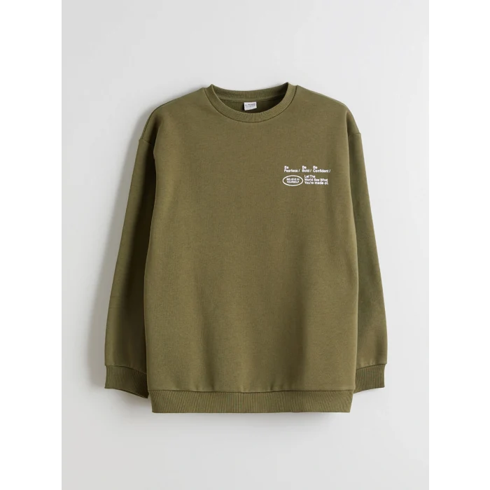 LCW Kids Yeşil Bisiklet Yaka Baskılı Erkek Çocuk Sweatshirt