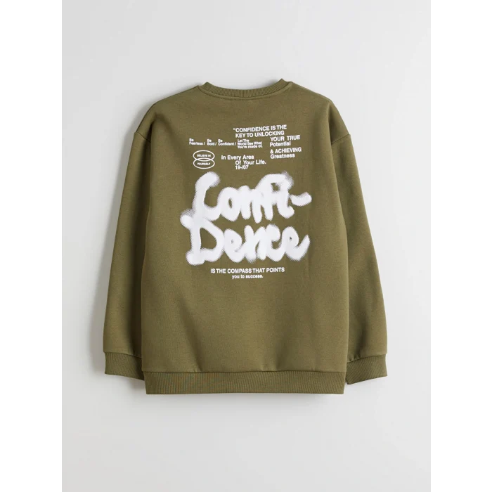 LCW Kids Yeşil Bisiklet Yaka Baskılı Erkek Çocuk Sweatshirt