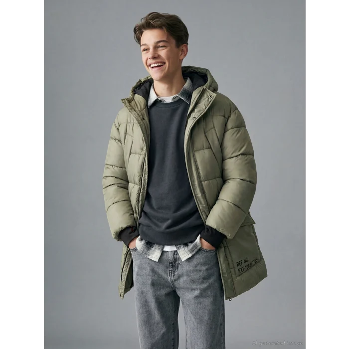 LCW Kids Haki Kapüşonlu Erkek Çocuk Şişme Mont